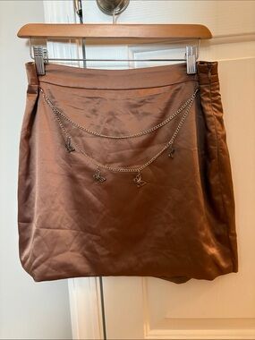 Satin Mini Skirt in Brown with Decorative Butterfly Chain